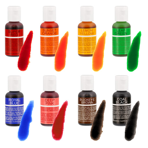 Chefmaster Liqua-Gel Cake Color Set - 8 of the Most Popular Colors in 0.64 fl. oz. (19ml) Bottles