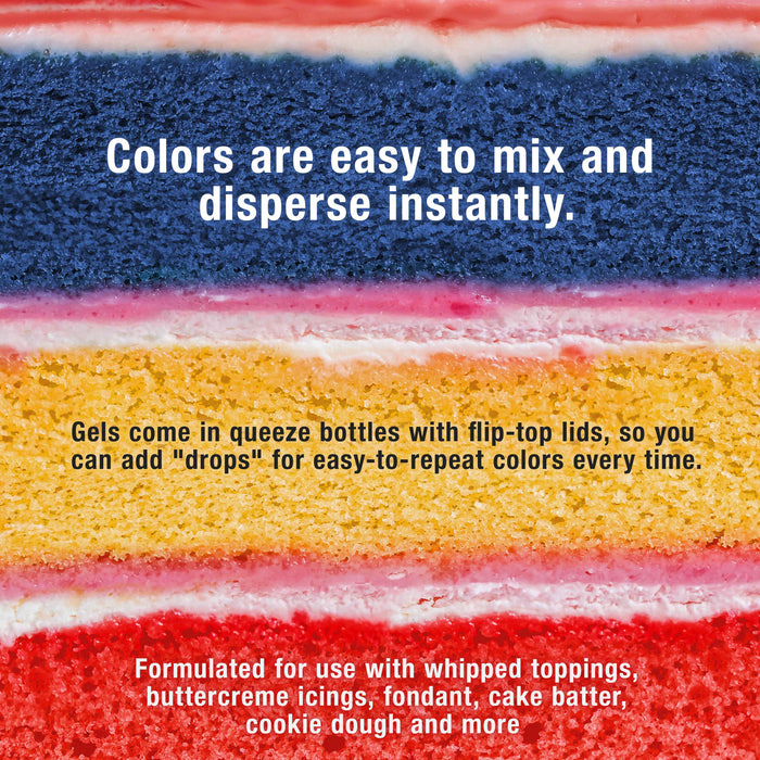 Chefmaster Liqua-Gel Cake Color Set - 4 Patriotic Colors in 0.7 fl. oz. (20ml) Bottles