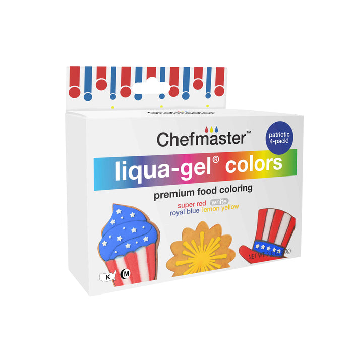 Chefmaster Liqua-Gel Cake Color Set - 4 Patriotic Colors in 0.7 fl. oz. (20ml) Bottles