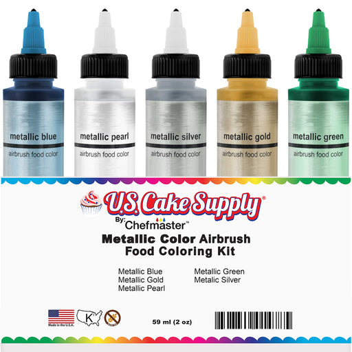 U.S. Cake Supply by Chefmaster 6 Color Metallic 2-Ounce Cake Color Kit