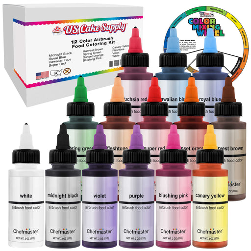 2-Ounce 12-Color Airbrush Cake Color Kit with USA Color Mixing Wheel