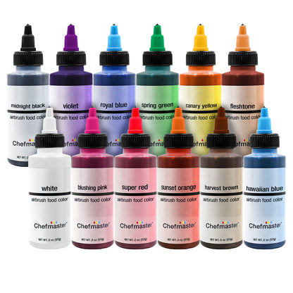 Chefmaster Airbrush Food Coloring Set - 12 of the Most Popular Colors in 2 fl. oz. Bottles