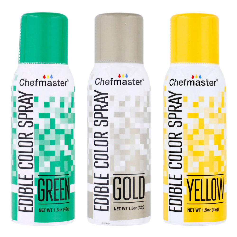 Chefmaster Edible Spray Color St Patricks Theme 3-Pack - 1.5 ounce Cans (Gold, Green, Yellow)