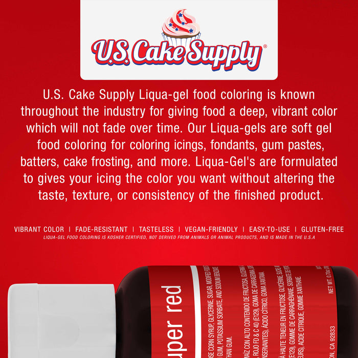 US Cake Supply by Chefmaster Liqua-Gel Cake Color Set - 12 of the Most Popular Colors in 0.7 fl. oz. (20ml) Bottles