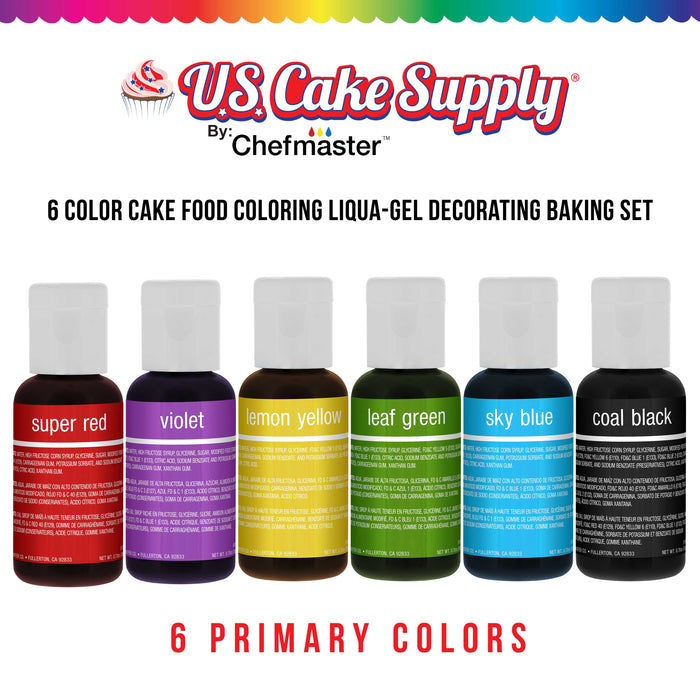 US Cake Supply by Chefmaster 6 Liqua-Gel Cake Color Kit, 0.7 fl. oz.