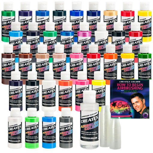 36 Color Airbrush Paint Set with DVD, Cleaner & Mixing Cups, 2 oz. Bottles
