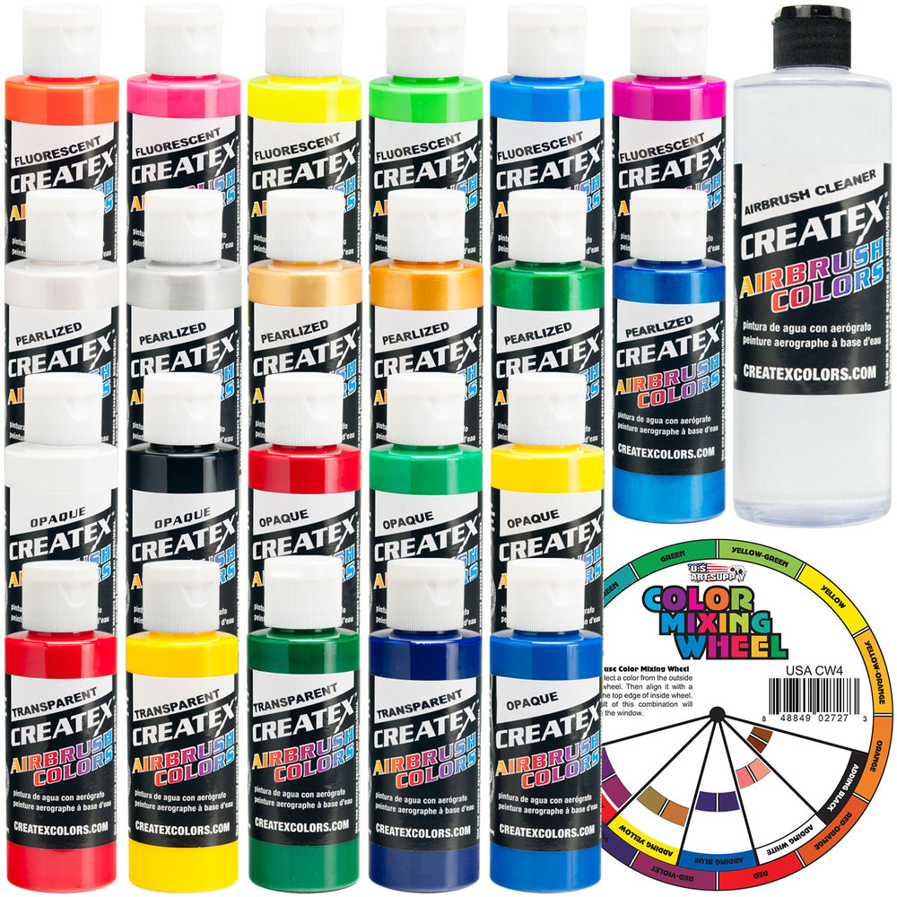 Createx Colors Airbrush Paint - 22 Colors and Cleaner - 2 oz