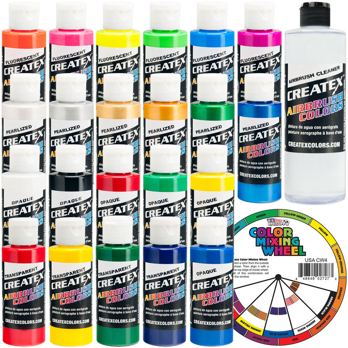 Createx Colors Airbrush Paint - 22 Colors and Cleaner - 2 oz