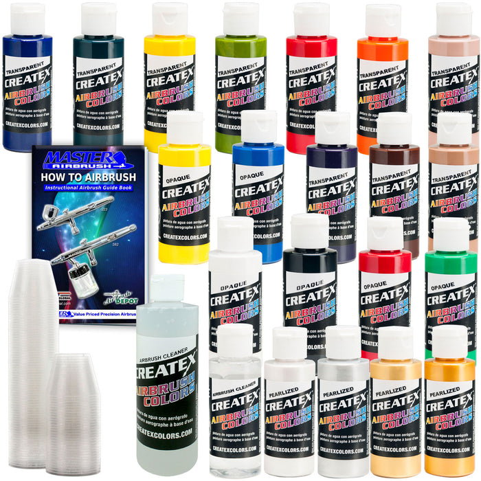 20 Color Airbrush Paint Set with Cleaner & Mixing Cups, 2 oz. Bottles