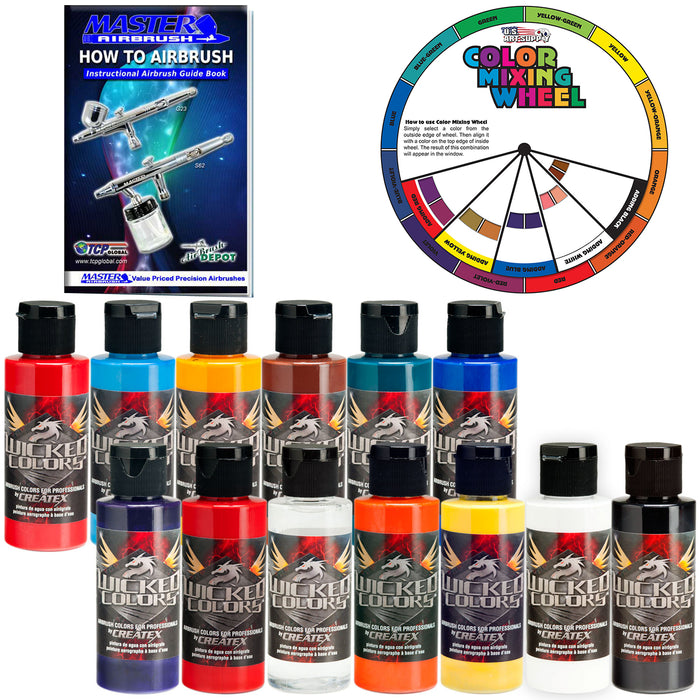 12 Color & Reducer Wicked Airbrush Paint Set, 2 oz. Bottles