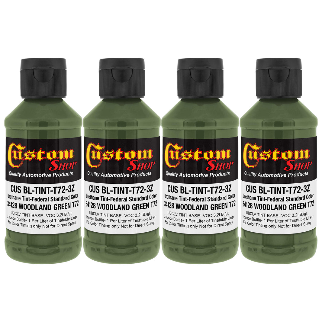 Camouflage Series 3 oz (Woodland Green Federal Standard Color #34128) Urethane Tint Concentrate for Tinting Truck Bed Liner Coatings - Pack of 4