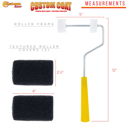 Paint Roller Frame with 2 - 4" x 1/4" Textured Bed Liner Roller Covers - For Roll-On Custom Coat Truck Bedliner Application