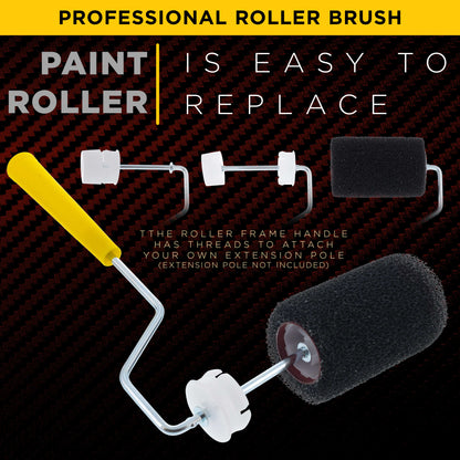 Paint Roller Frame with 2 - 4" x 1/4" Textured Bed Liner Roller Covers - For Roll-On Custom Coat Truck Bedliner Application
