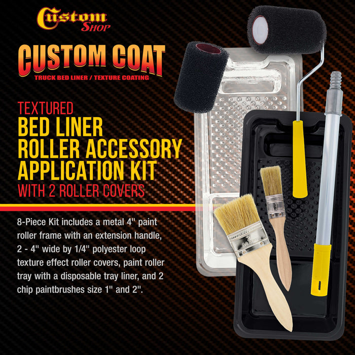 Custom Shop Texture Paint & Bedliner Roller Accessory Application Kit - Roller Frame & Covers, Tray, Brushes - Roll-On Custom Coat Truck Bed Liner