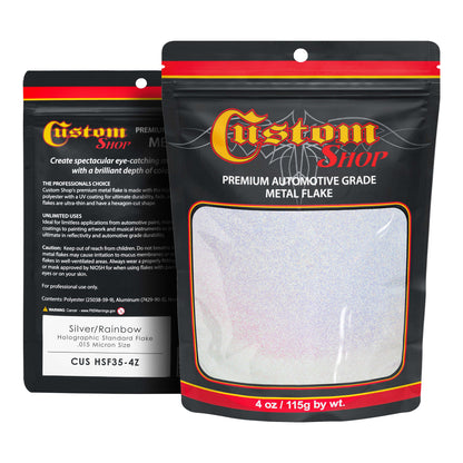 Silver to Rainbow- 4 ounces of Holographic Standard Metal Flake .015" 375 Micron Size - Premium Automotive Grade Flake, UV, Fade Solvent Resistant