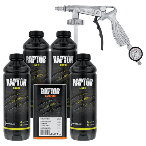 Raptor 1 Gallon Kit - Black Urethane Spray-On Truck Bed Liner Kit Custom Coat Spray Gun with Regulator