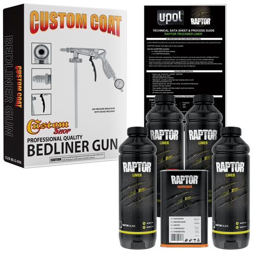 Raptor 1 Gallon Kit - Black Urethane Spray-On Truck Bed Liner Kit Custom Coat Spray Gun with Regulator