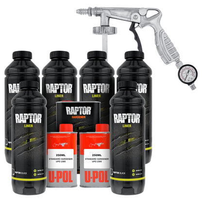Raptor 1 Gallon Kit - Black Urethane Spray-On Truck Bed Liner Kit with Custom Coat Spray Gun with Regulator