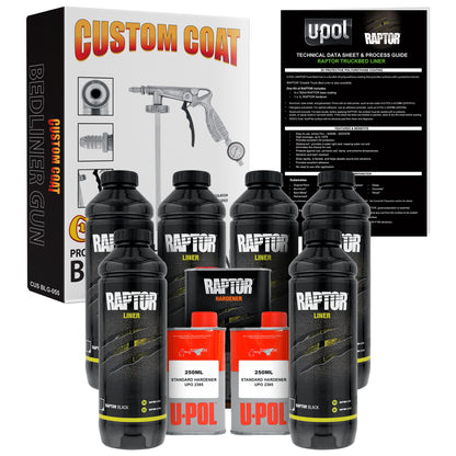 Raptor 1 Gallon Kit - Black Urethane Spray-On Truck Bed Liner Kit with Custom Coat Spray Gun with Regulator