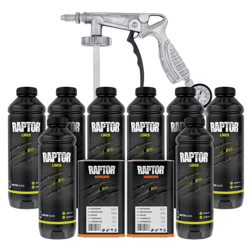 Raptor 2 Gallon Kit - Black Urethane Spray-On Truck Bed Liner Kit with Custom Coat Spray Gun with Regulator