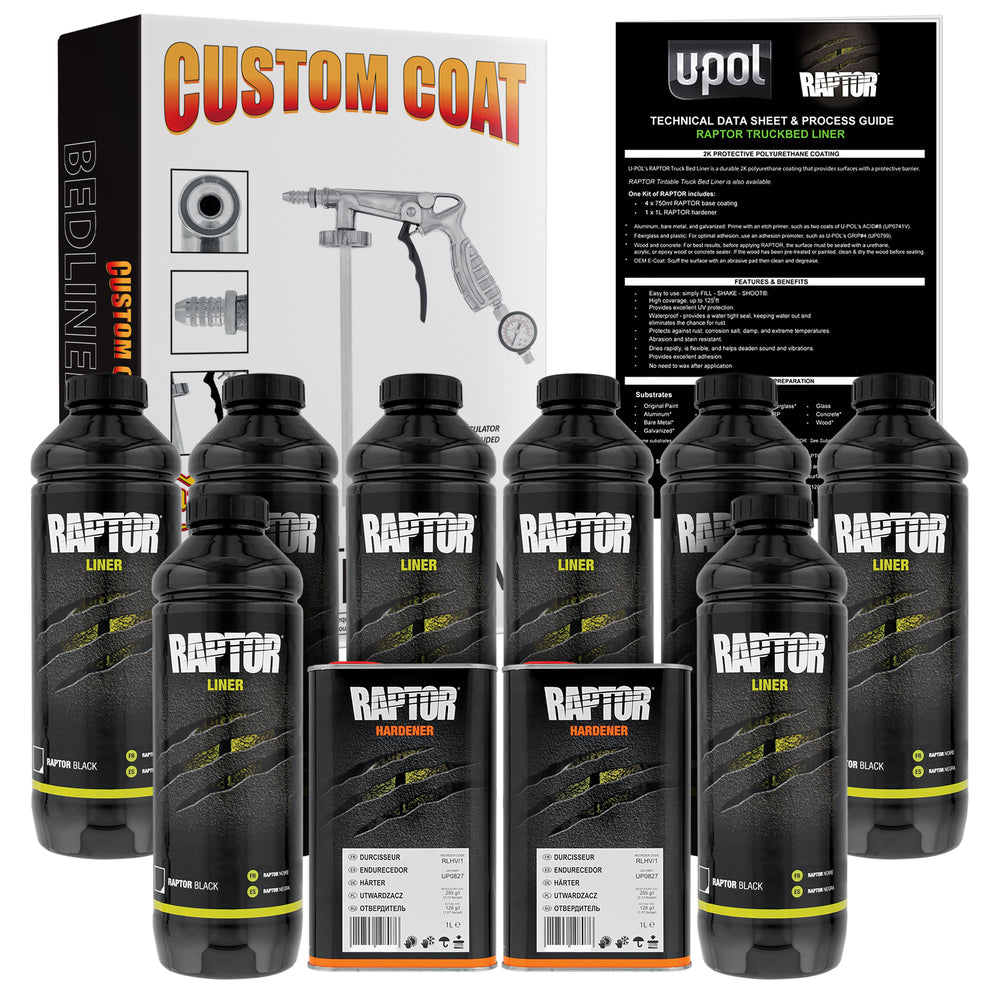 Raptor 2 Gallon Kit - Black Urethane Spray-On Truck Bed Liner Kit with Custom Coat Spray Gun with Regulator