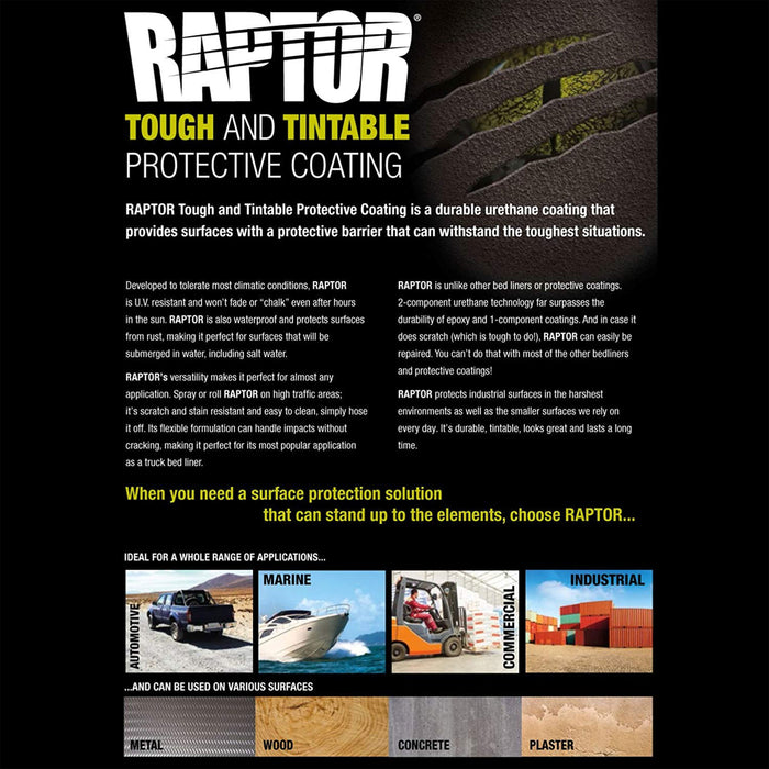 Raptor Tintable Urethane Spray-On Truck Bed Liner Kit with Custom Coat Spray Gun with Regulator, 1 Gallon Kit