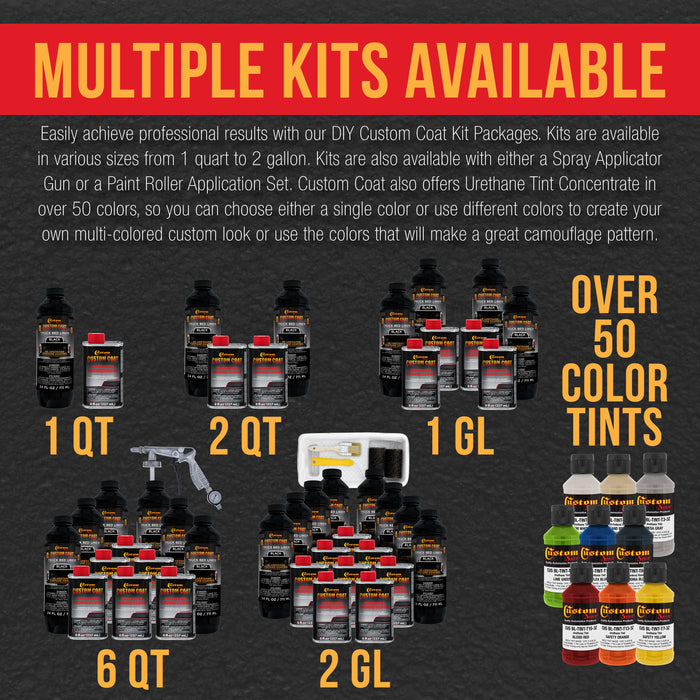 Black 1 Gallon Urethane Roll-On, Brush-On or Spray-On Truck Bed Liner Kit with Roller and Brush Applicator Kit - 3:1 Mix Ratio - Textured Auto Coating