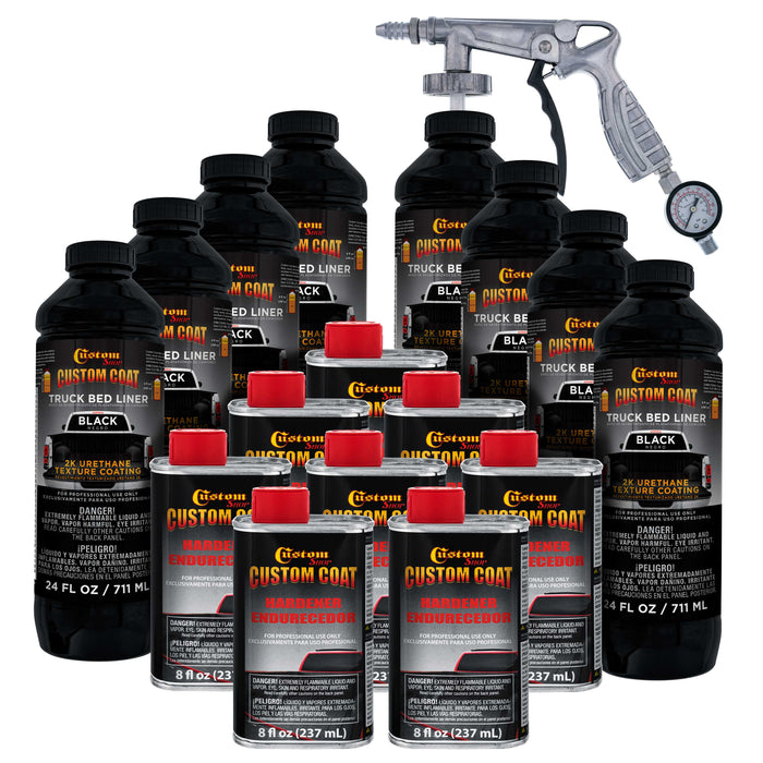 Black 2 Gallon (2 Gallon) Urethane Spray-On Truck Bed Liner Kit with Spray Gun & Regulator - Easily Mix, Shake & Shoot - Textured Protective Coating