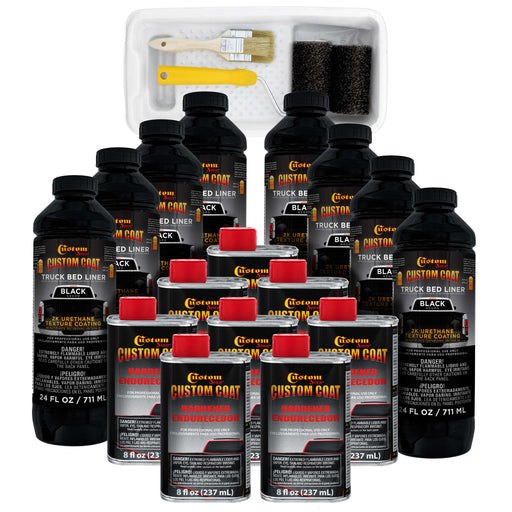 Black 2 Gallon Urethane Roll-On, Brush-On or Spray-On Truck Bed Liner Kit with Roller and Brush Applicator Kit - 3:1 Mix Ratio - Textured Coating