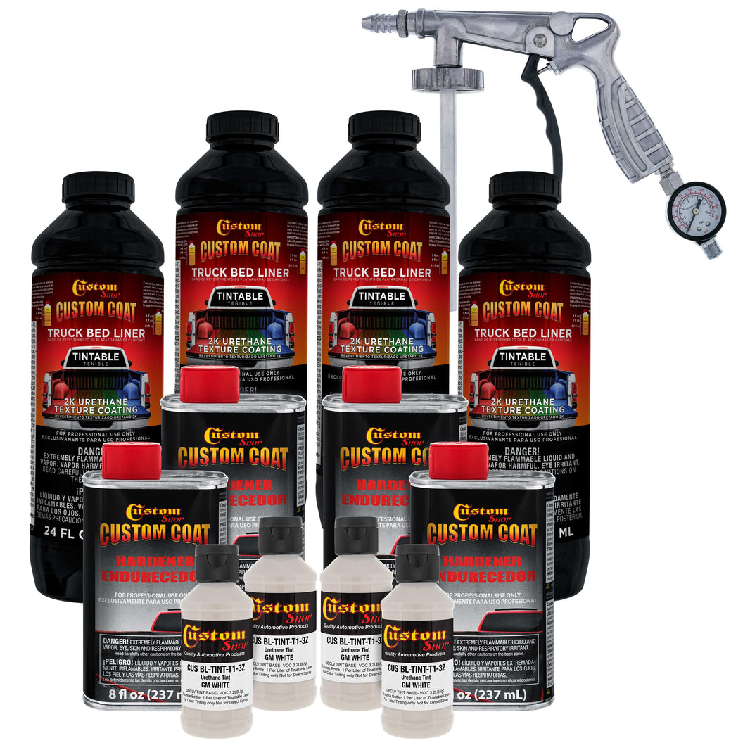 GM White 1 Gallon Urethane Spray-On Truck Bed Liner Kit with Spray Gun and Regulator - Easy Mixing, Shake, Shoot - Durable Textured Protective Coating