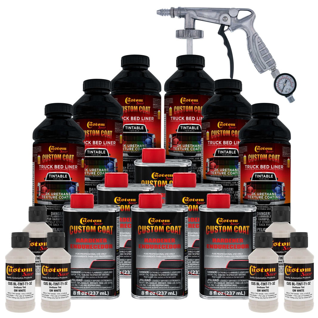 GM White 1.5 Gallon (6 Quart) Urethane Spray-On Truck Bed Liner Kit with Spray Gun and Regulator - Mix, Shake & Shoot - Textured Protective Coating
