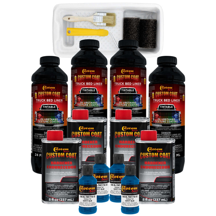 Safety Blue 1 Gallon Urethane Roll-On, Brush-On or Spray-On Truck Bed Liner Kit with Roller and Brush Applicator Kit - Textured Protective Coating