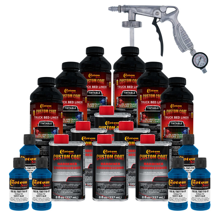 Safety Blue 1.5 Gallon (6 Quart) Urethane Spray-On Truck Bed Liner Kit with Spray Gun and Regulator - Mix, Shake & Shoot - Textured Protective Coating
