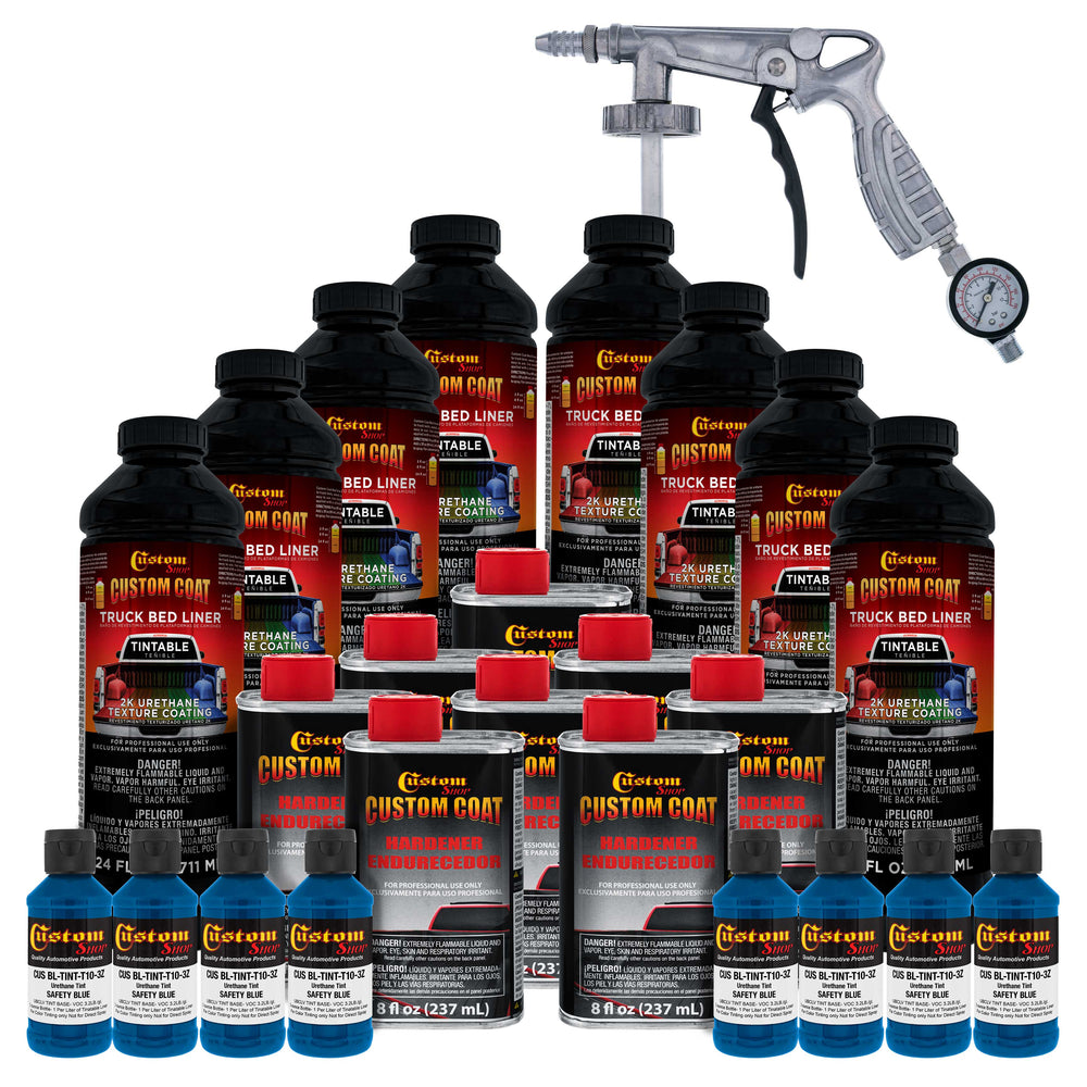 Safety Blue 2 Gallon Urethane Spray-On Truck Bed Liner Kit with Spray Gun and Regulator - Easy Mixing, Shake, Shoot - Textured Protective Coating