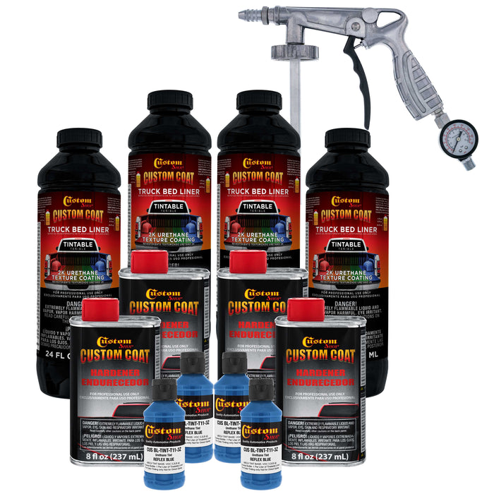 Reflex Blue 1 Gallon Urethane Spray-On Truck Bed Liner Kit with Spray Gun and Regulator - Mix, Shake & Shoot - Durable Textured Protective Coating
