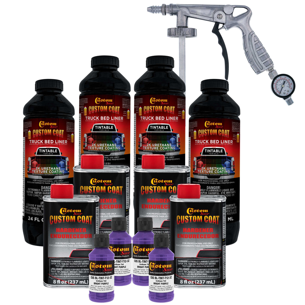 Bright Purple 1 Gallon Urethane Spray-On Truck Bed Liner Kit with Spray Gun and Regulator - Mix, Shake & Shoot - Durable Textured Protective Coating