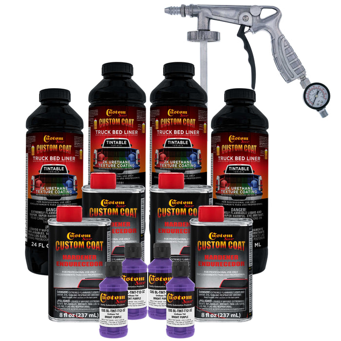Bright Purple 1 Gallon Urethane Spray-On Truck Bed Liner Kit with Spray Gun and Regulator - Mix, Shake & Shoot - Durable Textured Protective Coating