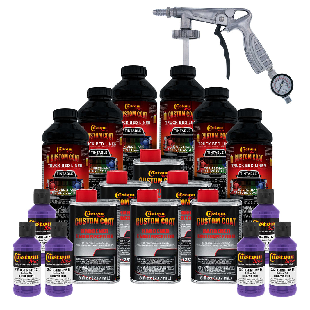 Bright Purple 1.5 Gallon (6 Quart) Urethane Spray-On Truck Bed Liner Kit with Spray Gun & Regulator - Mix, Shake & Shoot - Textured Protective Coating