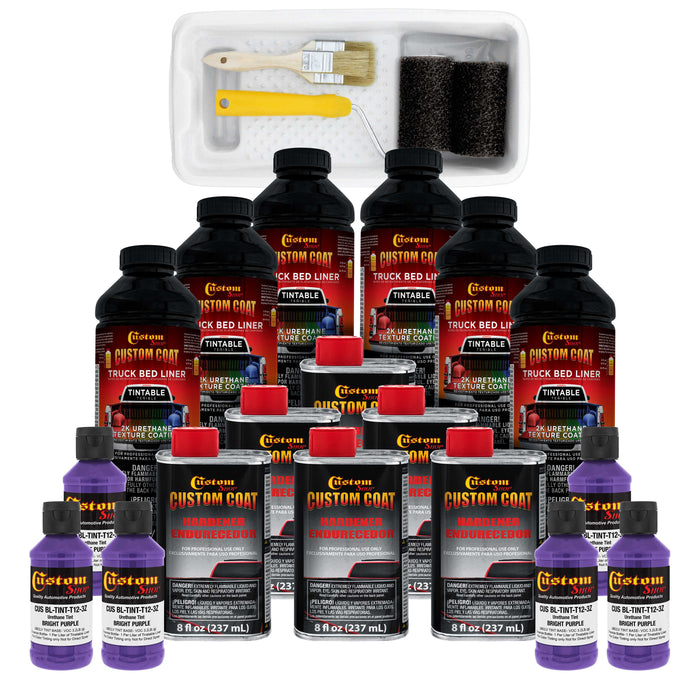 Bright Purple 1.5 Gallon (6 Quart) Urethane Roll-On, Brush-On or Spray-On Truck Bed Liner Kit with Roller and Brush Applicator Kit - Textured Coating