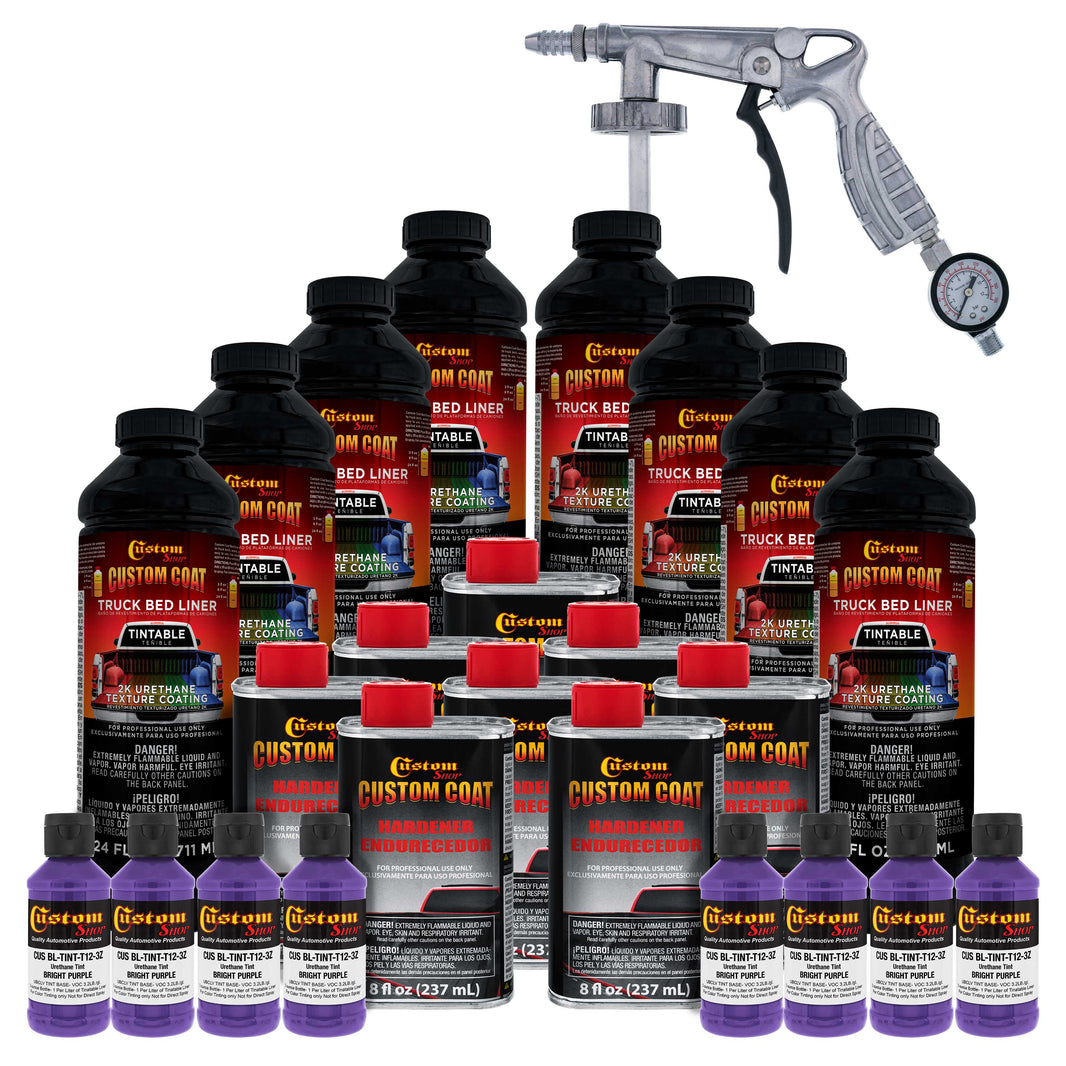 Bright Purple 2 Gallon Urethane Spray-On Truck Bed Liner Kit with Spray Gun and Regulator - Easy Mixing, Shake, Shoot - Textured Protective Coating