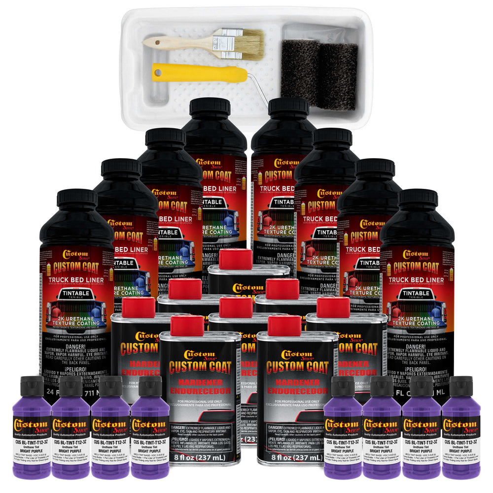 Bright Purple 2 Gallon Urethane Roll-On, Brush-On or Spray-On Truck Bed Liner Kit with Roller and Brush Applicator Kit - Textured Protective Coating