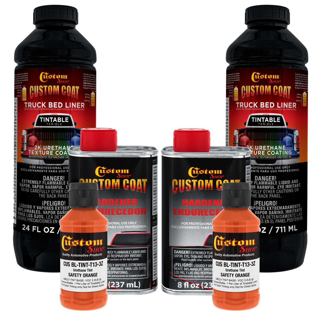 Safety Orange 2 Quart (1/8 Quart) Urethane Spray-On Truck Bed Liner Kit - Easily Mix, Shake & Shoot - Durable Textured Protective Coating