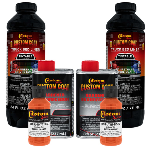 Safety Orange 2 Quart (1/8 Quart) Urethane Spray-On Truck Bed Liner Kit - Easily Mix, Shake & Shoot - Durable Textured Protective Coating