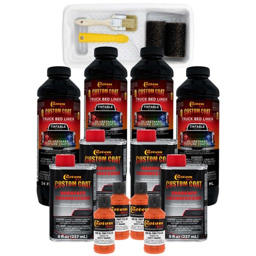 Safety Orange 1 Gallon Urethane Roll-On, Brush-On or Spray-On Truck Bed Liner Kit with Roller and Brush Applicator Kit - Textured Protective Coating