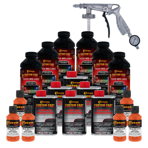 Safety Orange 1.5 Gallon (6 Quart) Urethane Spray-On Truck Bed Liner Kit with Spray Gun & Regulator - Mix, Shake & Shoot - Textured Protective Coating