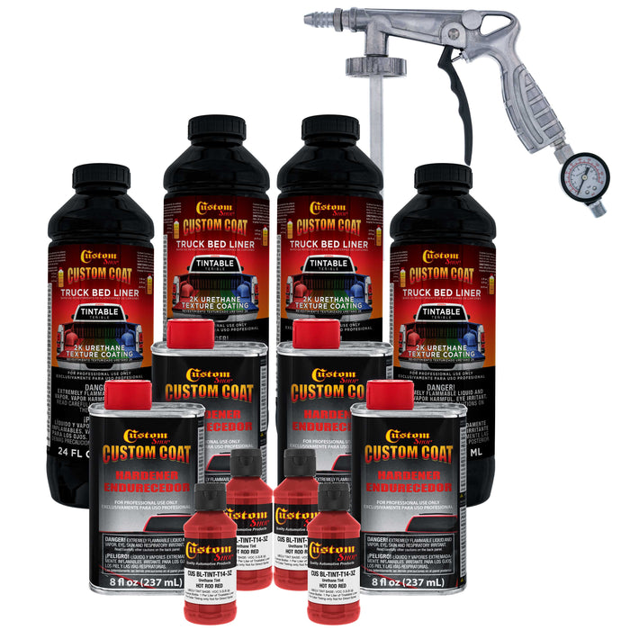 Hot Rod Red 1 Gallon Urethane Spray-On Truck Bed Liner Kit with Spray Gun and Regulator - Mix, Shake & Shoot - Durable Textured Protective Coating