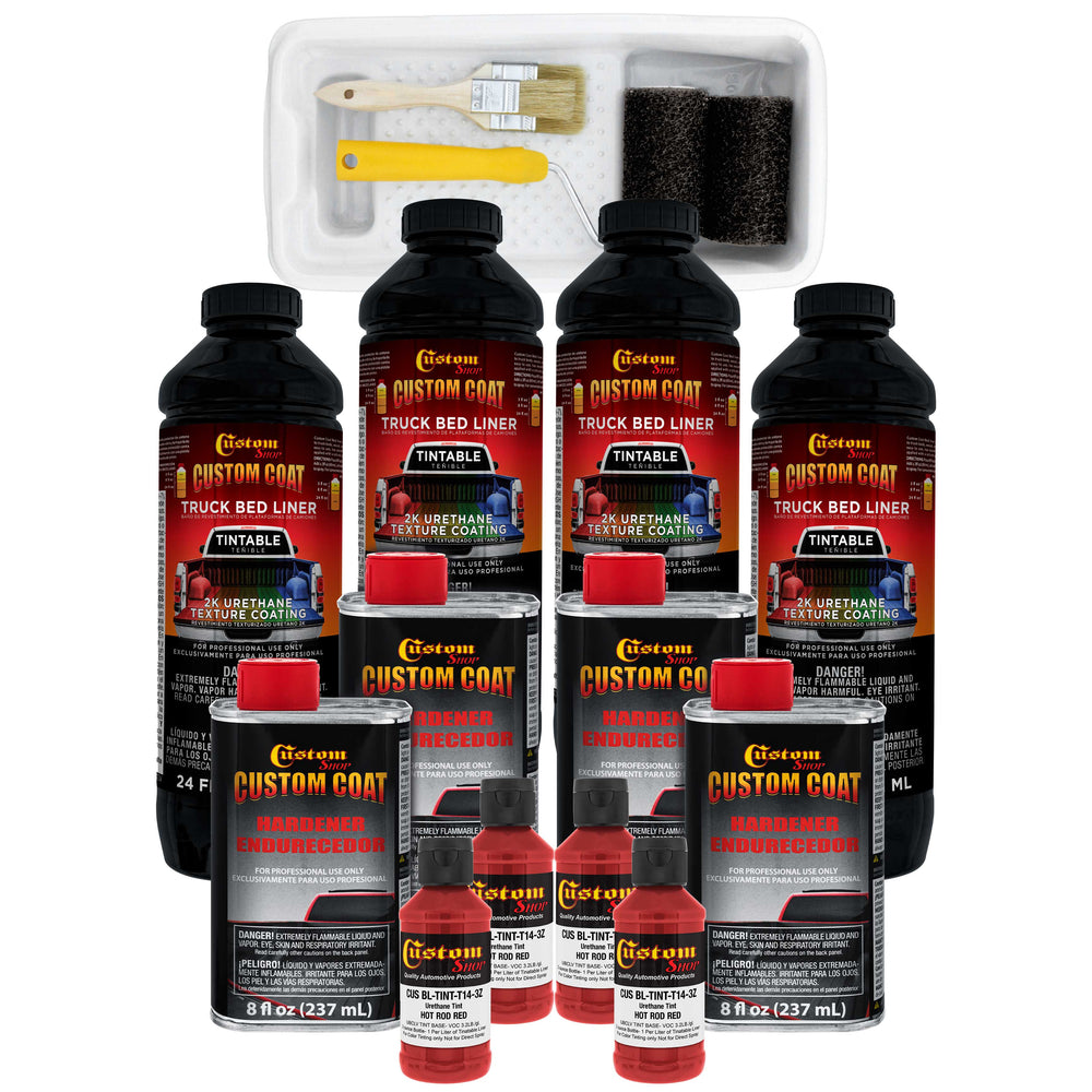 Hot Rod Red 1 Gallon Urethane Roll-On, Brush-On or Spray-On Truck Bed Liner Kit with Roller and Brush Applicator Kit - Textured Protective Coating