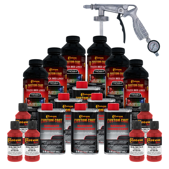Hot Rod Red 1.5 Gallon (6 Quart) Urethane Spray-On Truck Bed Liner Kit with Spray Gun and Regulator - Mix, Shake & Shoot - Textured Protective Coating