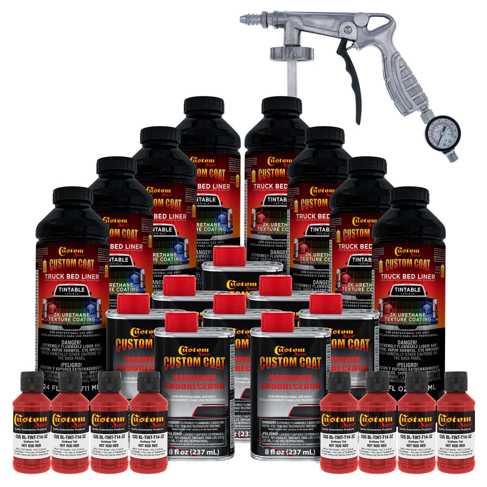 Hot Rod Red 2 Gallon Urethane Spray-On Truck Bed Liner Kit with Spray Gun and Regulator - Easy Mixing, Shake, Shoot - Textured Protective Coating