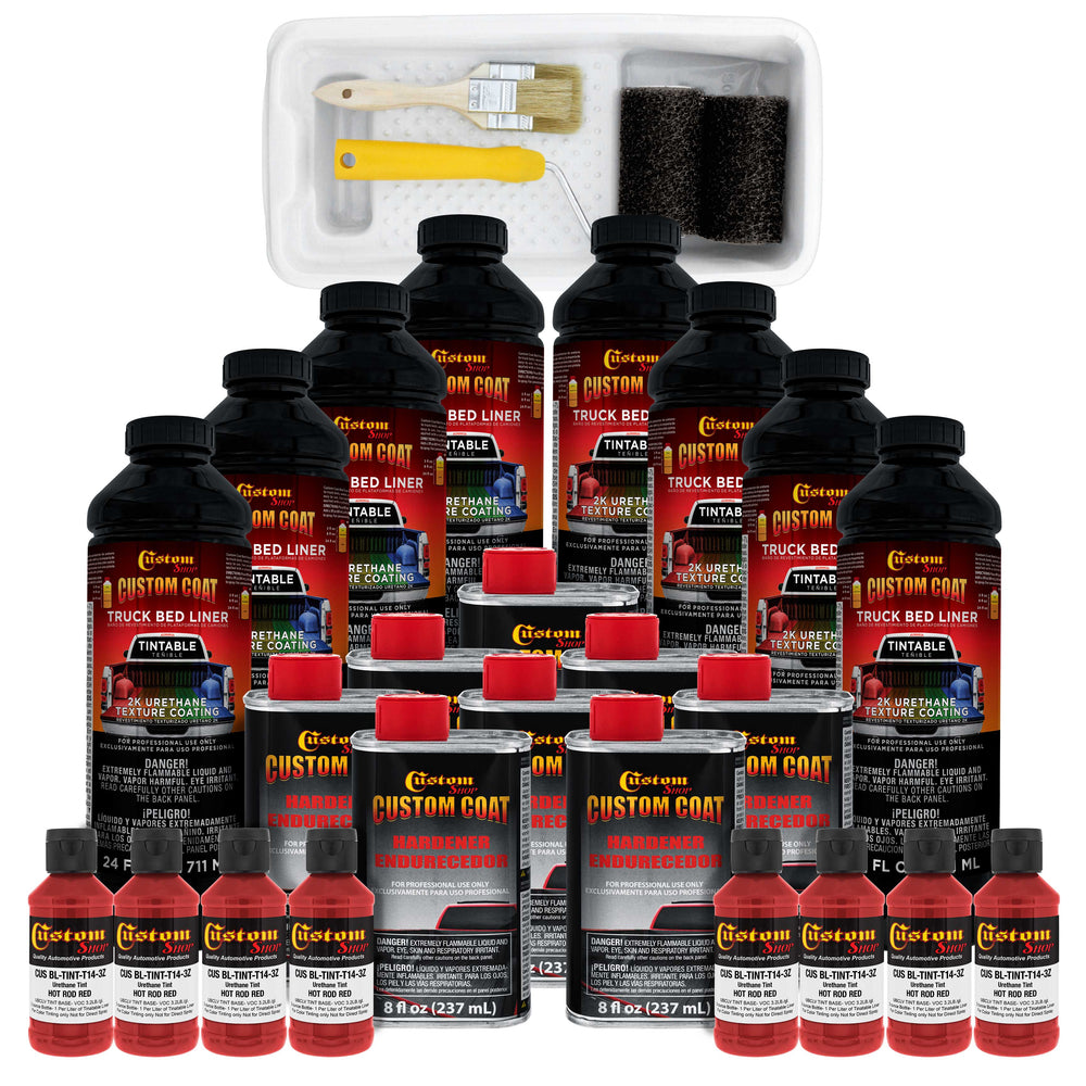 Hot Rod Red 2 Gallon Urethane Roll-On, Brush-On or Spray-On Truck Bed Liner Kit with Roller and Brush Applicator Kit - Textured Protective Coating